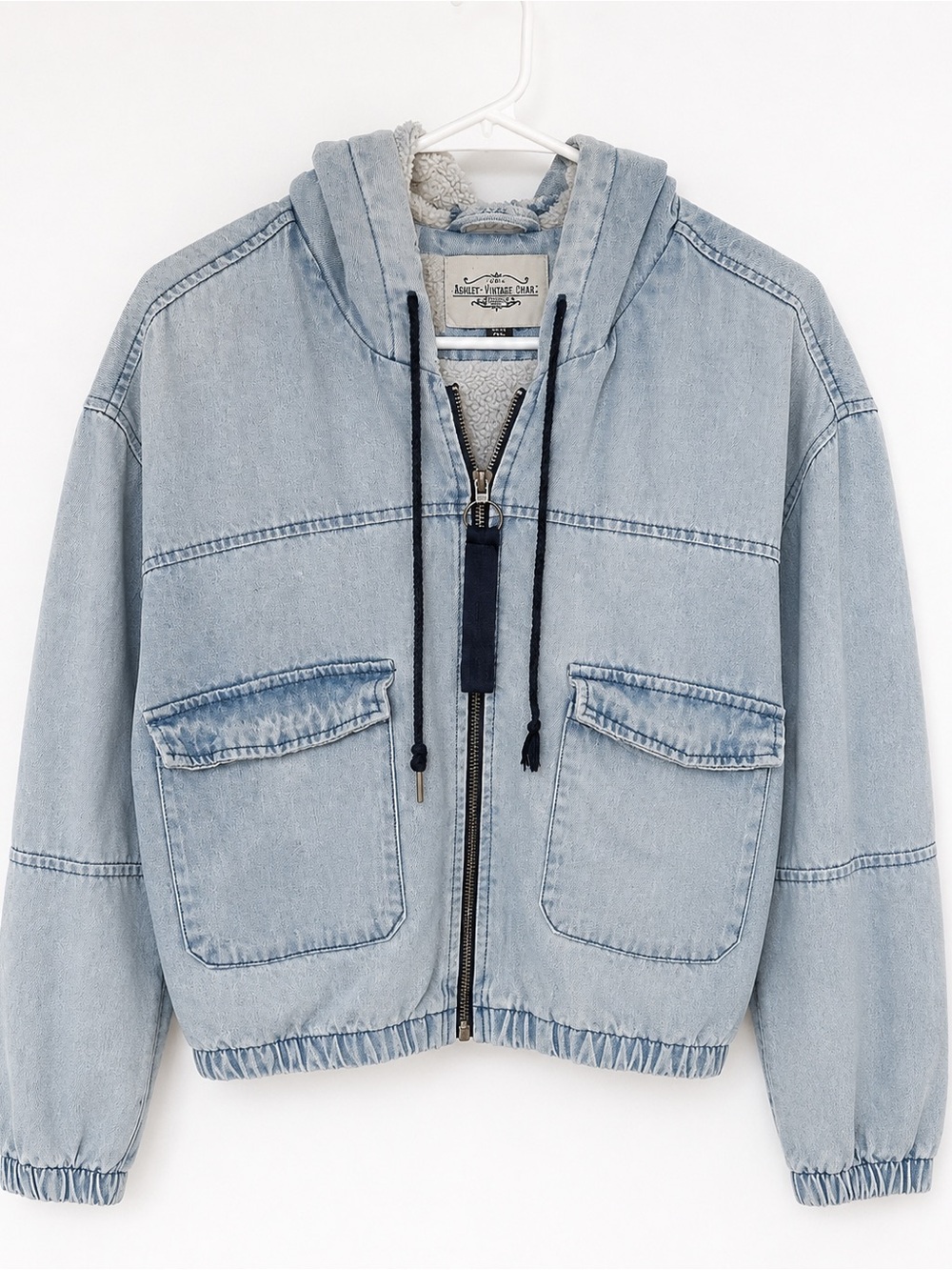Light Wash Hooded Denim Jacket with Sherpa Lining - Women's Jean Jacket